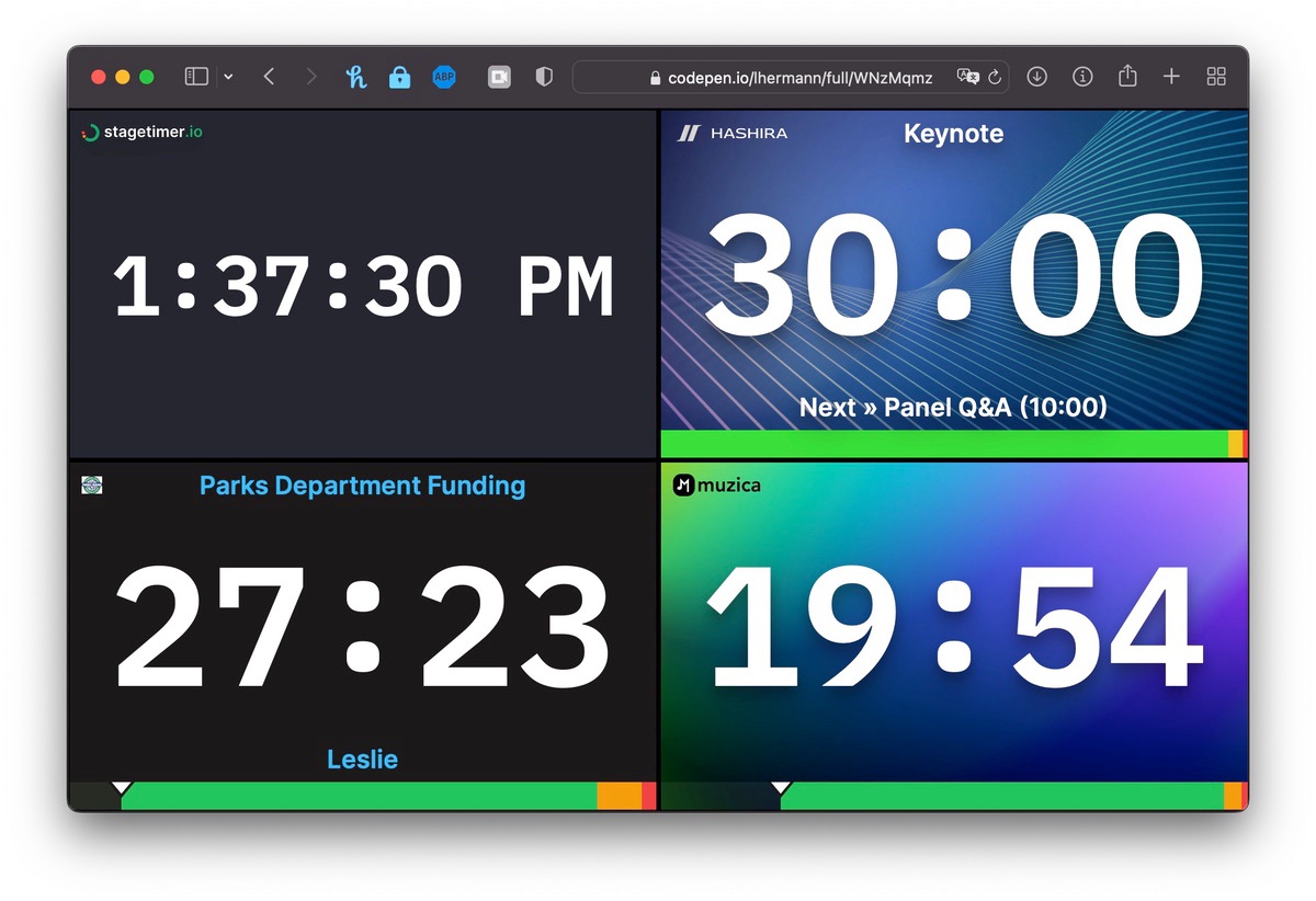 Dashboard with four timers