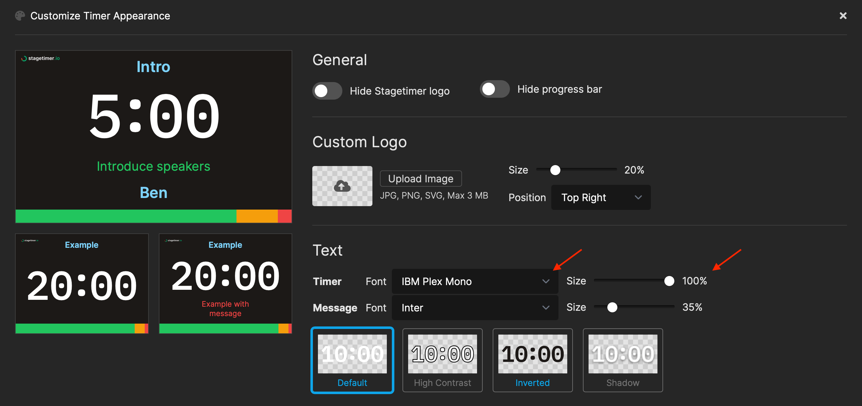 Customize the size and font for timers on the controller page