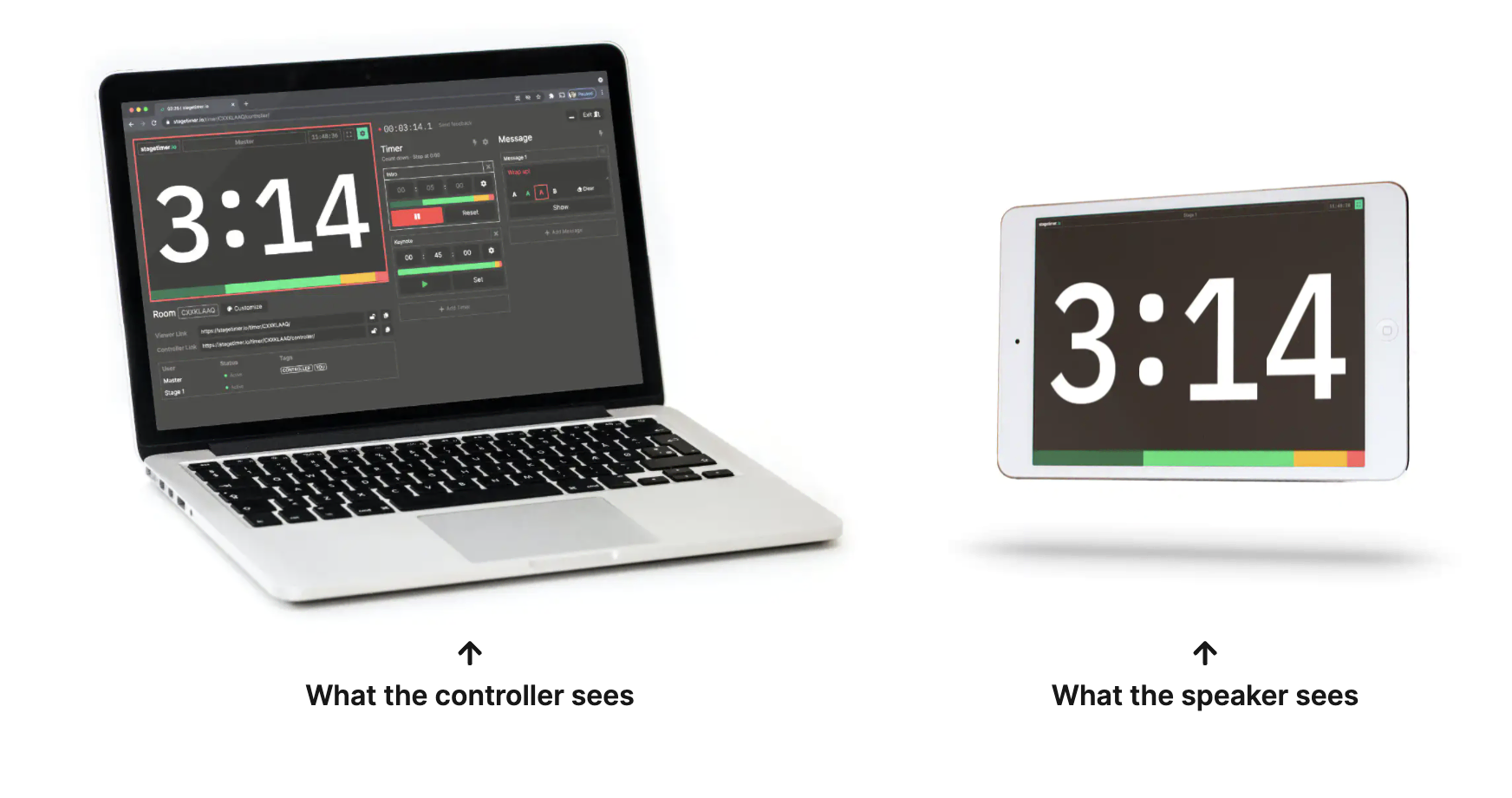 Share the time with speakers and staff via link and control it from anywhere.